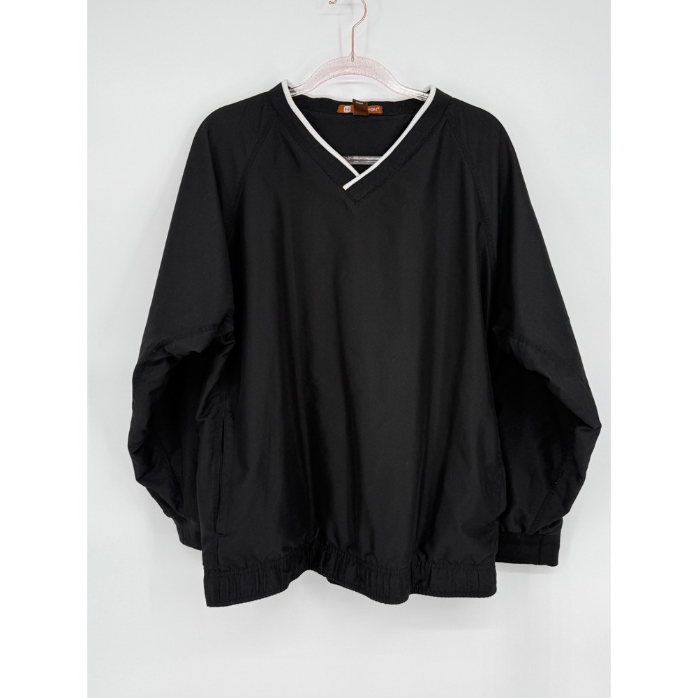 Harriton Mens Sz M Pullover Jacket V-Neck Black Windbreaker Lightweight‎ Top